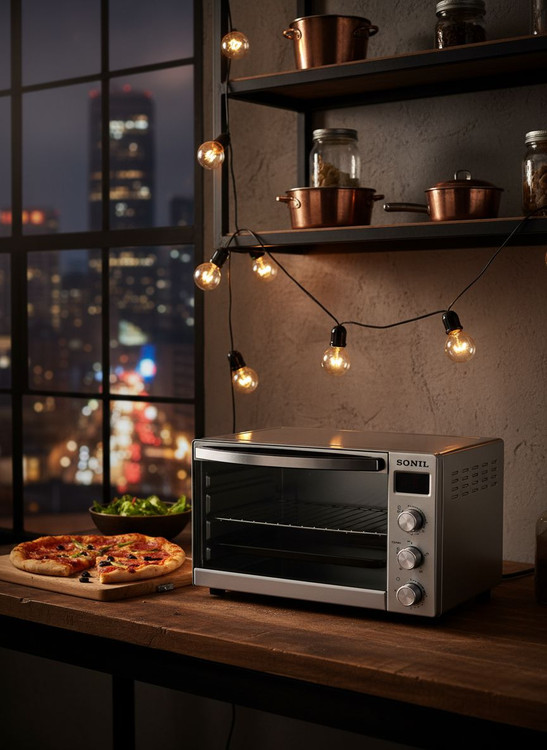 آون توستر50 لیتری دوسینی وولوم با صفحه نمایش دوالمنت تایمردار سونیل SONIL STP610 جوجه گردان با گارانتی شرکتی