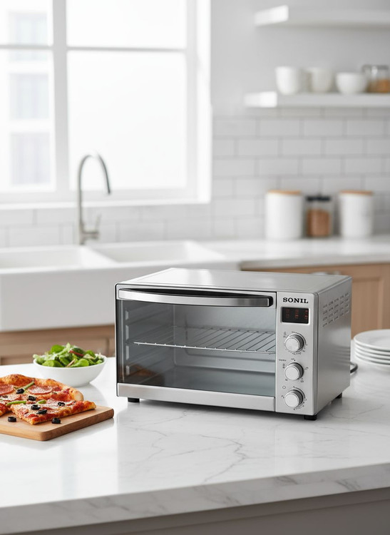 آون توستر50 لیتری دوسینی وولوم با صفحه نمایش دوالمنت تایمردار سونیل SONIL STP610 جوجه گردان با گارانتی شرکتی
