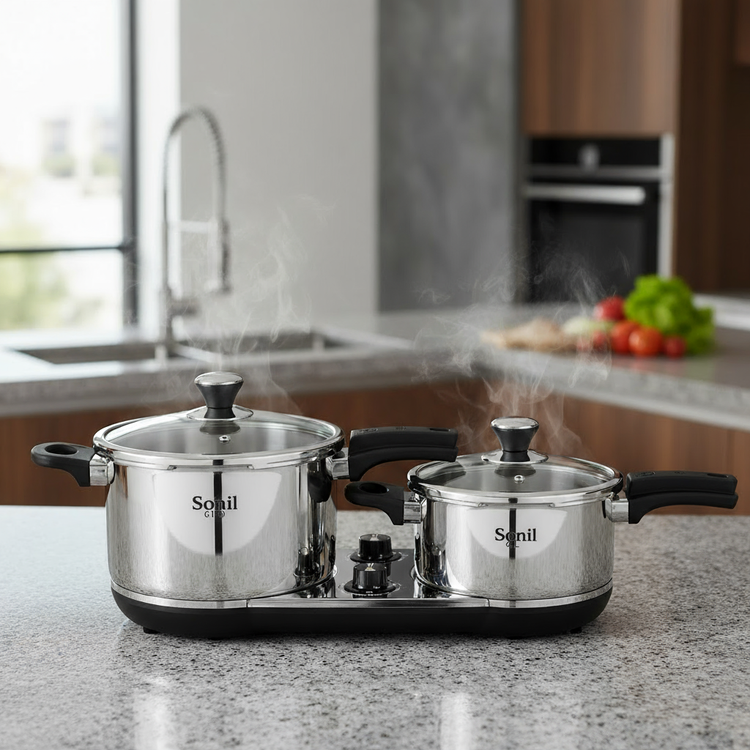 زودپز 6100 دوقلو 7 لیتری 4 لیتری با درب شیشه ای سونیل SONIL با ضمانتنامه کتبی شرکتی